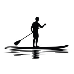 Silhouette of man stand up paddle boarding
