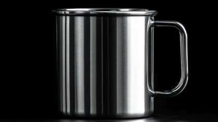 Stainless steel mug, dark background