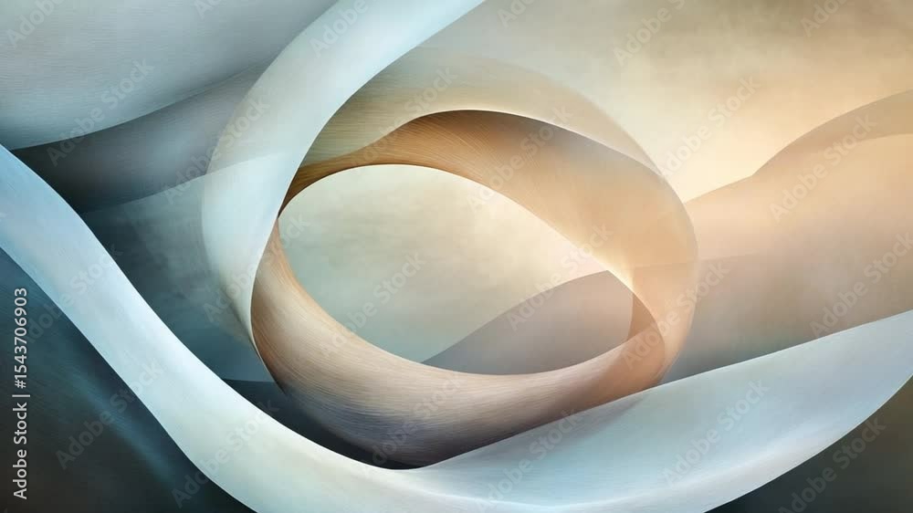 Poster abstract wavy ring: a serene composition of flowing, ethereal lines and curves, forming a graceful r