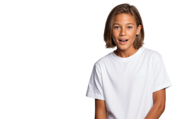 Portrait of a handsome young boy looking surprised with natural expression, isolated on transparent background