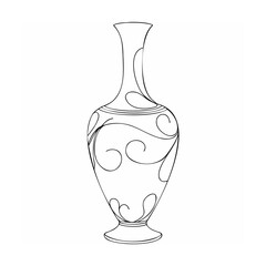 Black Line Art Elegant Ornate Vase Design black and white