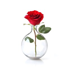 Fototapeta premium Single Red Rose in Clear Glass Vase: Elegant Floral Arrangement
