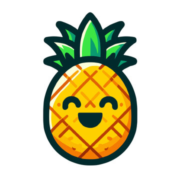 Cute cartoon pineapple character with a happy face for stickers, digital assets, and printable designs on transparent background