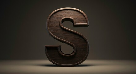 Naklejka premium Elegant wooden letter S with subtle lighting against a dark backdrop
