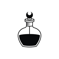 Black and white potion bottle with crescent moon