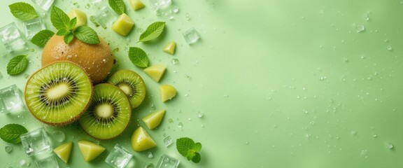 fresh kiwi and small pieces on the left side