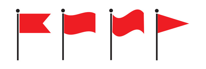 Flag icon set. Waving flag icon. Different flag icons set. Set of red flag icons. Vector illustration