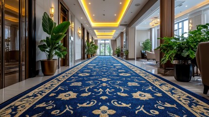 Obraz premium Luxurious hotel hallway with patterned carpet