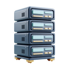 Stack of four servers 3d render isolated on transparent background