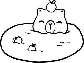 Cute Capybara in Onsen with Orange Outline
