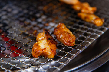 roasting spicy marinated-chicken meat on the charcoal grill