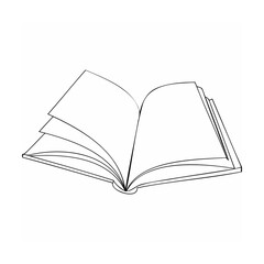 Open Book Line Art Black and White Simple Illustration