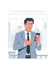 Anxious Businessman Dialing 911 on His Smartphone in Office Environment