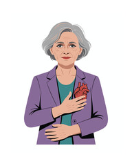 Senior Woman with Heart on Chest: Cardiovascular Health and Wellness Concept