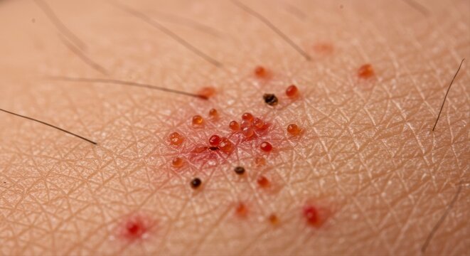 Close-up view of skin affected by scabies mites and irritation from infestation