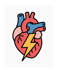 Stylized Human Heart with Lightning Bolt: Cardiology, Health, Medical Concept