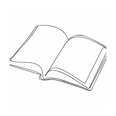 Open Book Single Line Art Black White Minimalist Drawing