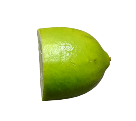 a half slice of green lemon isolated on a transparent background
