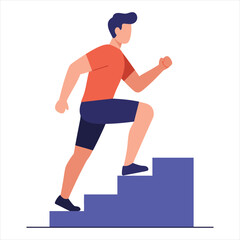 Climbing Stairs Vector Illustration - Active Male Exercising and Training for Health and Fitness Graphics in Modern Flat Style for Web, App, and Design Projects