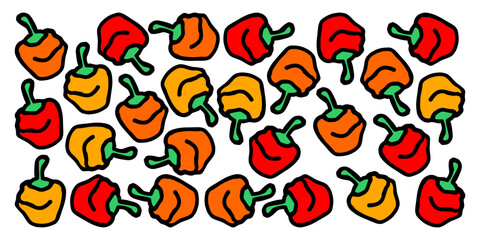 Vector horizontal banner of colored peppers on a white isolated background