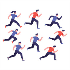 Dynamic Group of Diverse People Running Vector Illustration set - Marathon, Fitness, and Healthy Lifestyle Concept for Web, App, and Promotional Designs