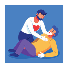 First Aid Support: Rescuer Checks Patient's Breathing and Vital Signs, Illustration