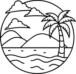 Beach background outline vector illustration, line art

