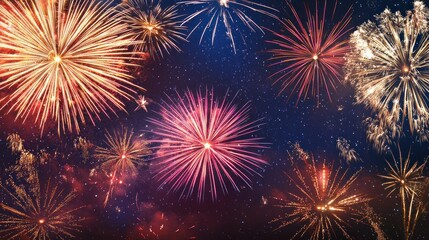 A vibrant fireworks display against a dark sky with stars.