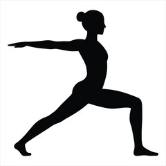 Female Yoga Warrior Pose II Silhouette Vector Illustration - Minimalist Woman Practicing Fitness, Balance, and Mindfulness for Health & Wellness Graphics