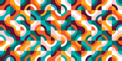 Geometric seamless pattern with colorful curved shapes