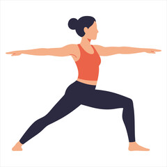 Female Yoga Warrior Pose Vector Illustration - Energetic Woman Practicing Fitness, Balance, and Mindfulness for Health & Wellness in Modern Flat Style for Web & App Design