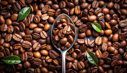 Fototapeta premium coffee beans and a spoon of roasted arabica