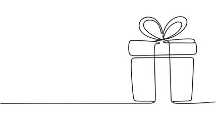 Single line drawing of a gift box with bow