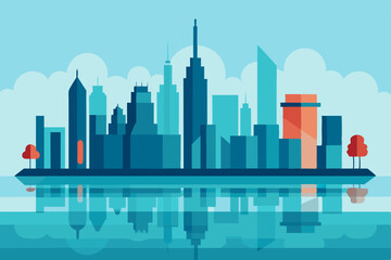 Chicago city skyline reflecting in water with modern downtown architecture