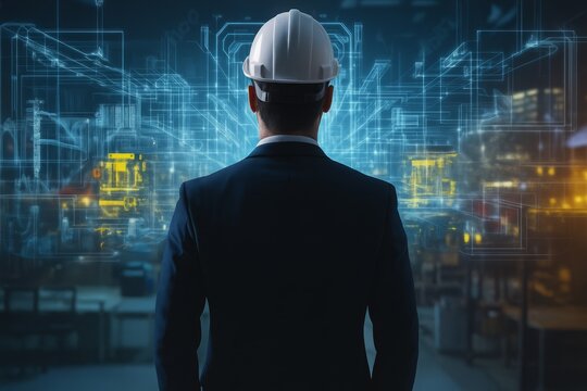Engineer Visionary Future Digital Technology Smart City Construction Project Planning Architectural Design Modern Businessman Innovative Blueprint Network Virtual Reality Advanced Engineering         
