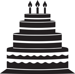 Celebration Cake Silhouette in Black | Party Dessert Icon Illustration Vector Format