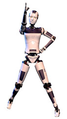 3D Rendering Female Robot on White