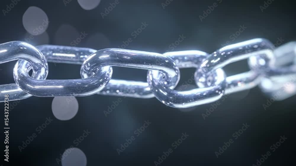 Poster Interconnected Chain: A close-up shot of a shiny chain, emphasizing the links and their intricate design, symbolizing connection, strength, and unity.