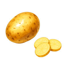 Whole and Sliced Yellow Potato Illustration
