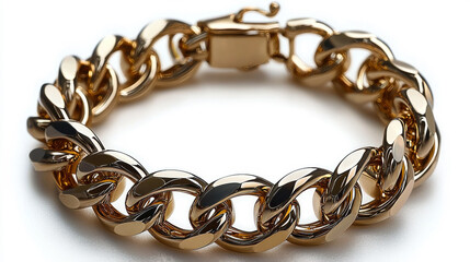 Obraz premium Elegant golden chain bracelet showcasing smooth links with polished finish against a subtle white background