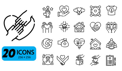 Charity and Donation Line Icons Set for UI/UX Design, Social Projects, and Nonprofit Organizations