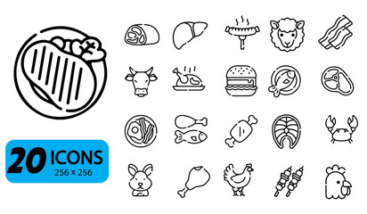 Meat & Seafood Icons: Restaurant Menu, Butcher Shop, Food Delivery UI/UX