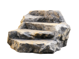 Empty brown rock boulder podium with rough textured surface, display stand for product photography, isolated on transparent background