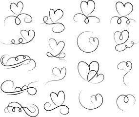 Elegant Heart Swirls and Flourishes Vector Design Elements Collection