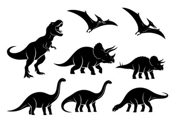 Vector collection of dinosaur silhouettes isolated on white background