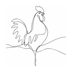 Single Line Rooster Illustration Black White Line Art