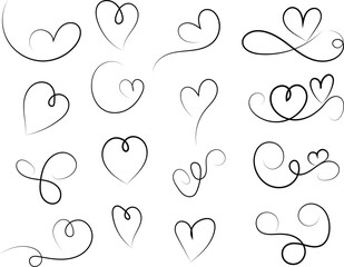 Collection of Hand Drawn Heart Swirls and Flourishes Design Elements