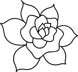 Gardenia flower head black line drawing vector illustration