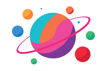 Abstract Planet with Colorful Rings and Satellites A Cosmic Visual for Creative Designs and Educational Projects
