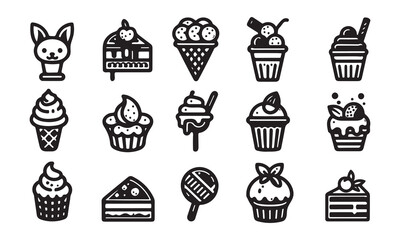 Desserts line art Icon Set silhouette vector art illustration